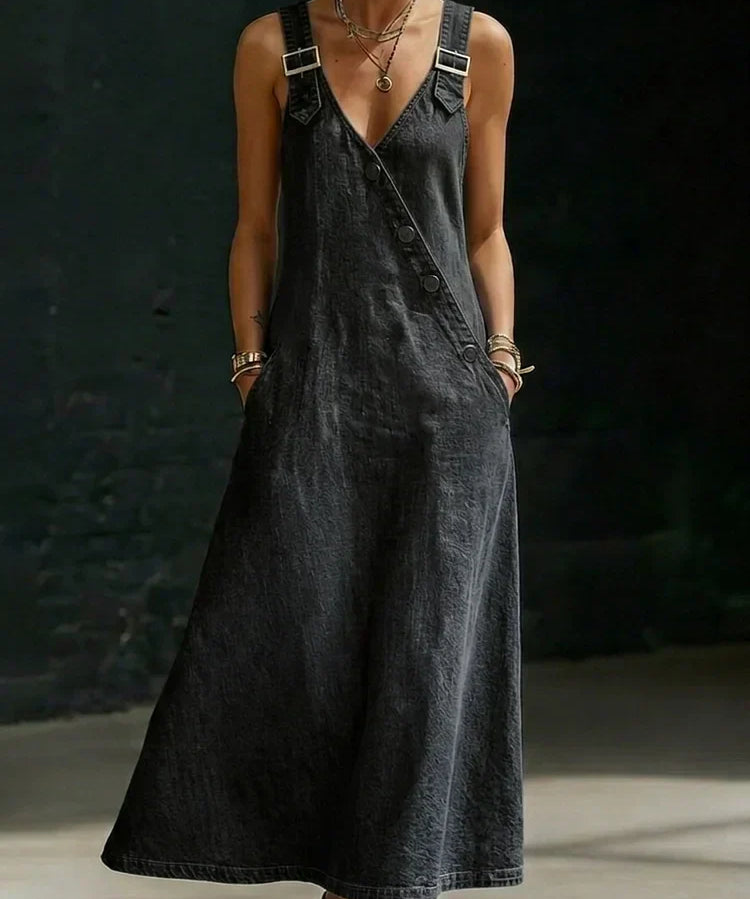 Vera - Vestido Longo de Denim com Botões
