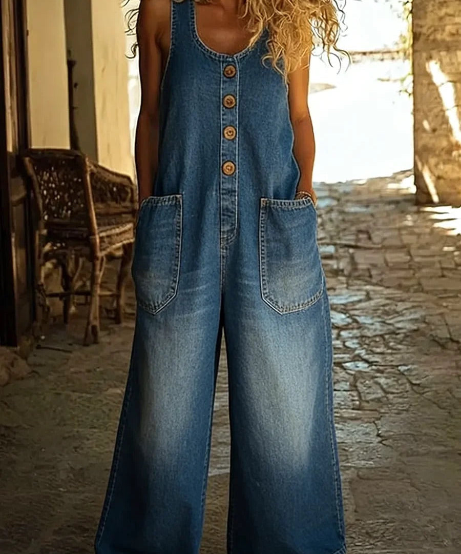 Graça - Macacão de Algodão Denim Lavado Vintage