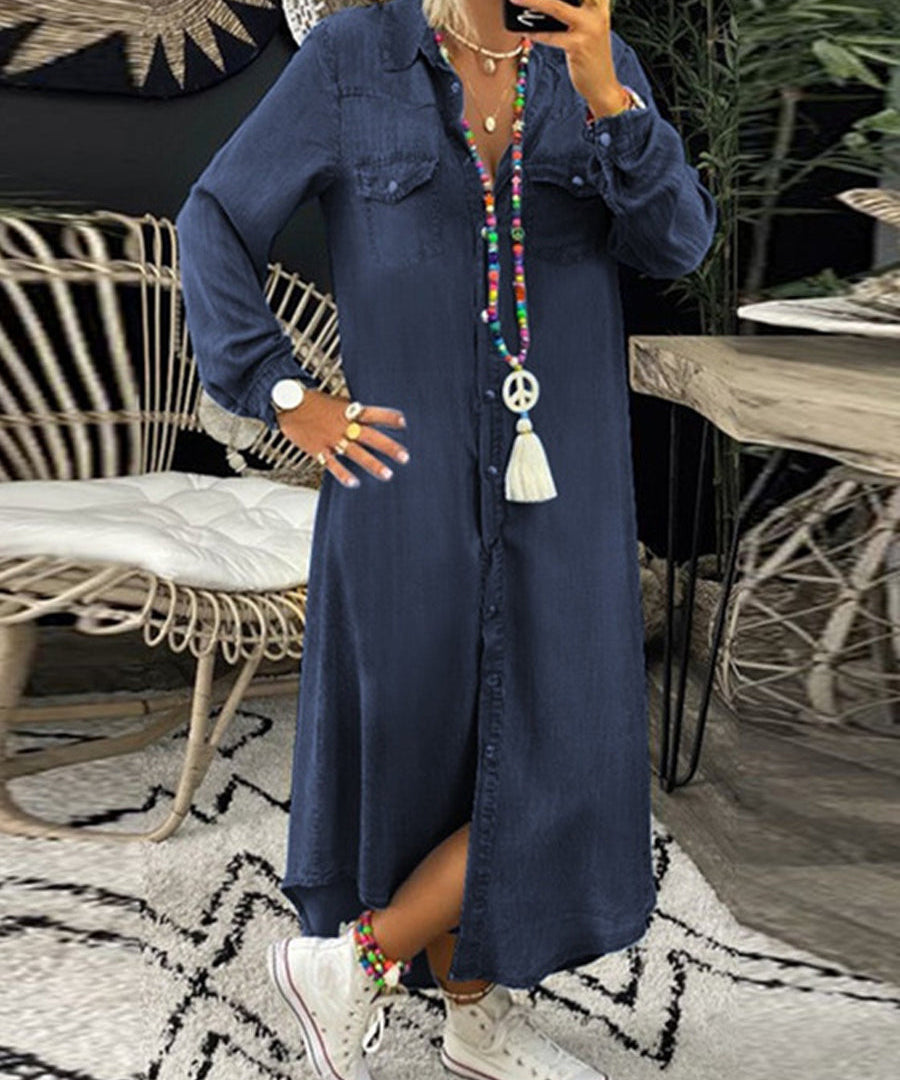 Helena - Vestido Camisa de Denim Casual Elegante